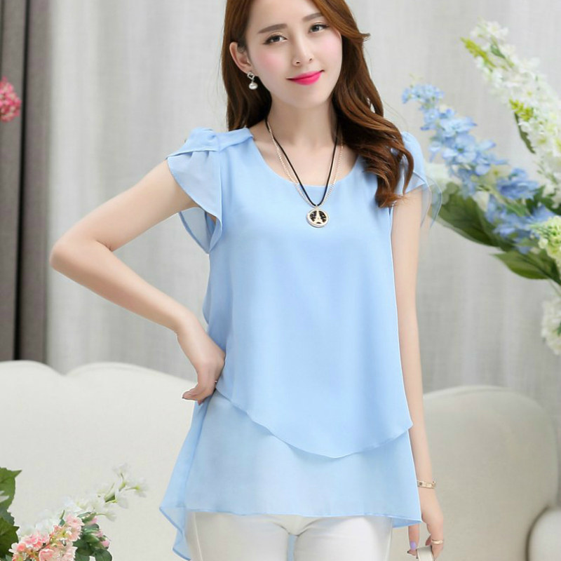 碎花雪纺恤女上衣夏季新款大码宽松短袖高档蕾丝衫