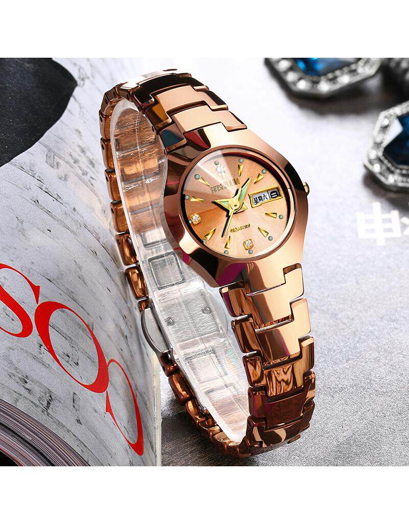 手表博仕顿女生时尚精品腕表钨钢日历国产腕表