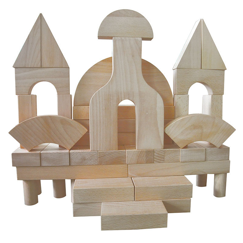 积木原木木色榉木348块实心幼教儿童地面大型塑料积木