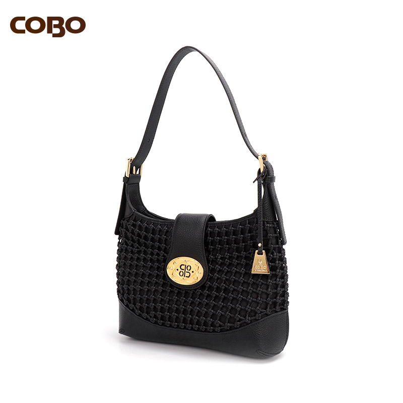 cobo羚羊羊头牛皮女包真皮手工编织手提包时尚休闲通用款女包