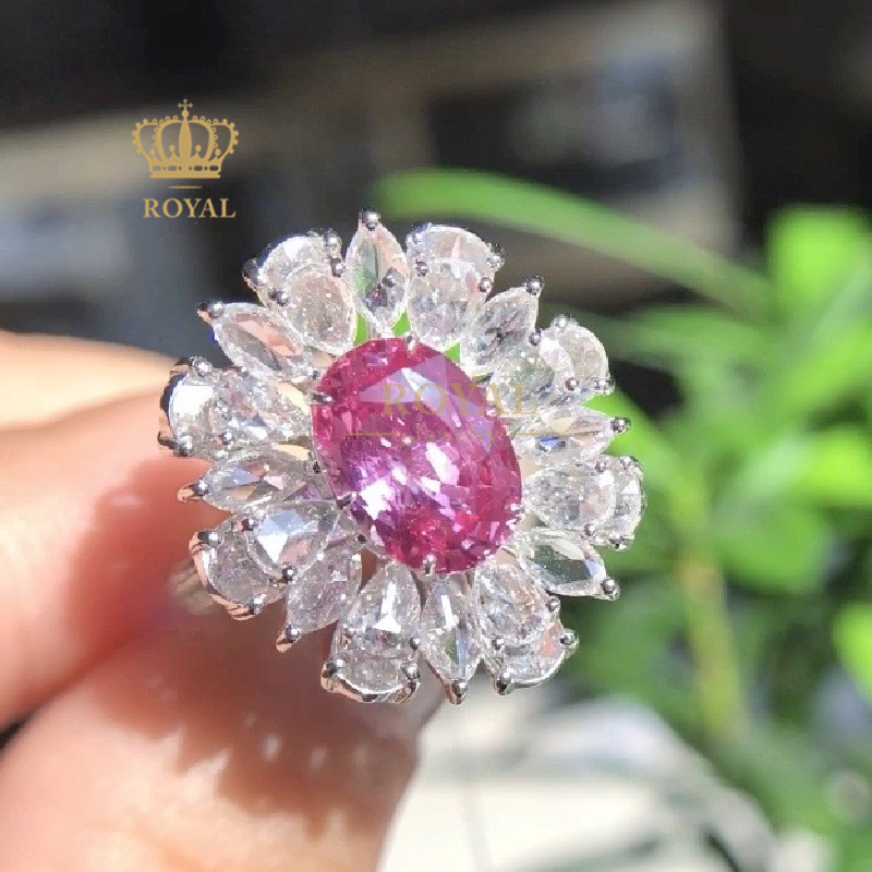 royal珠宝219ct帕帕拉恰戒指钻石18k金镶嵌自戴送稀有莲花刚玉