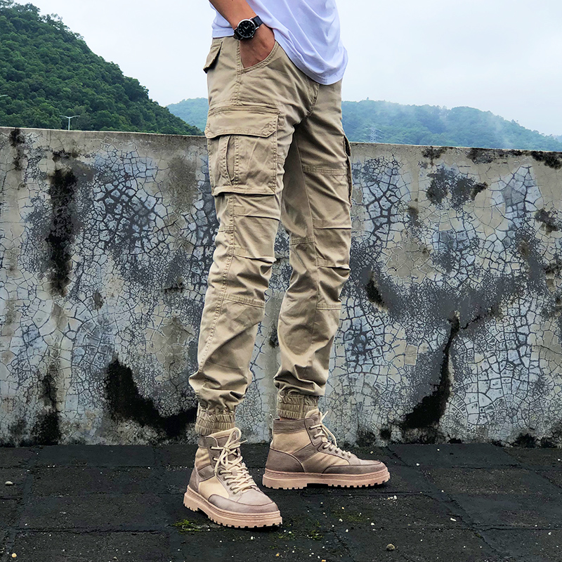 美式工装裤男潮牌束脚春秋男士修身休闲裤迷彩多口袋卡其冬季裤子