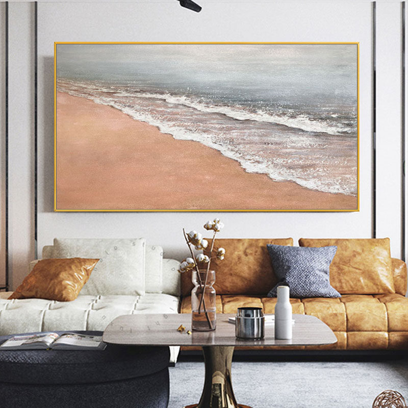 手绘油画北欧现代简约客厅玄关定制装饰画海滩厚油油画