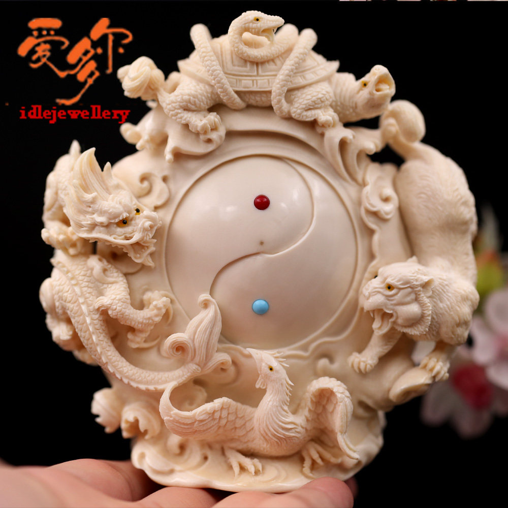 保真猛犸象牙雕摆件大师手工精雕猛犸象牙玄阴四象摆件送礼品