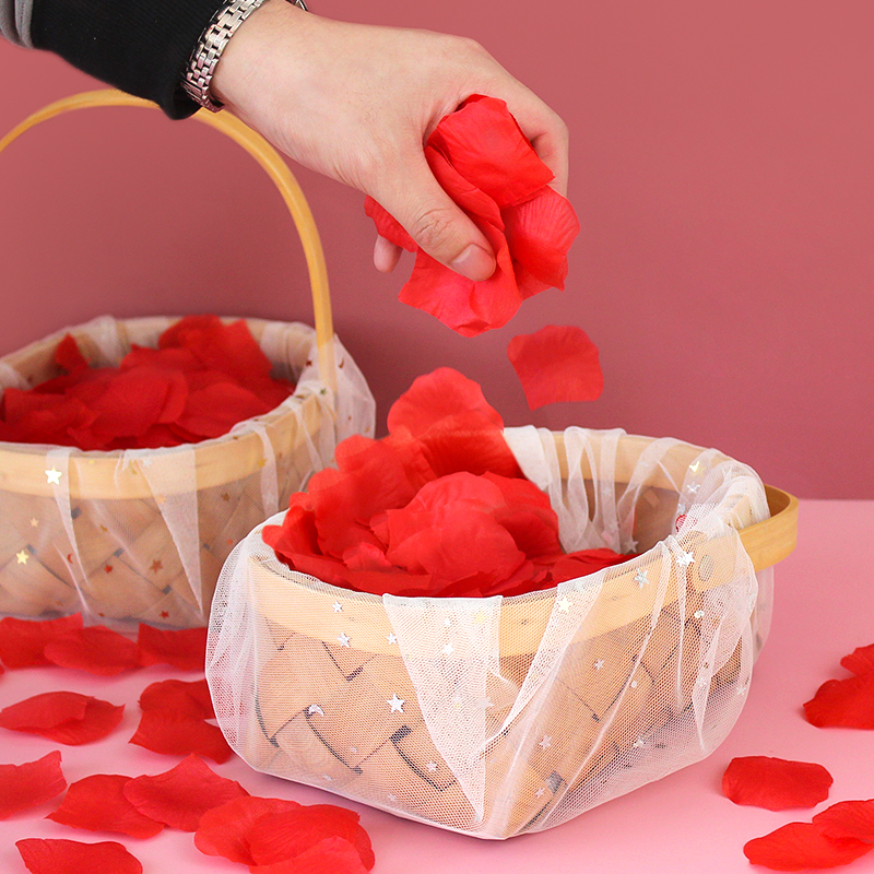 花篮花童手提藤编蕾丝丝网婚礼撒花小花婚庆婚庆花篮