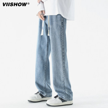 VISHOW jeans ຜູ້ຊາຍດູໃບໄມ້ລົ່ນ trendy ຍີ່ຫໍ້ versatile ອາເມລິກາ retro ກາງເກງຂາຍາວສັ້ນກະທັດຮັດສັ້ນ