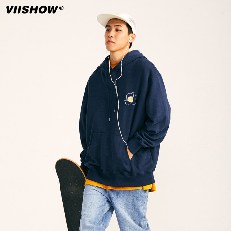 viishow卫衣男秋季新款cityboy日系煎蛋印花连帽潮牌卫衣