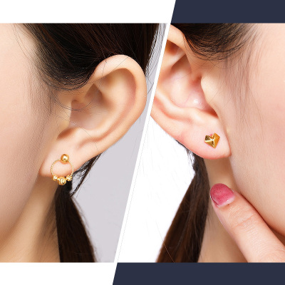 潮宏基爱心圆圈耳钉足金耳环极光巧克力礼物定价黄金耳饰