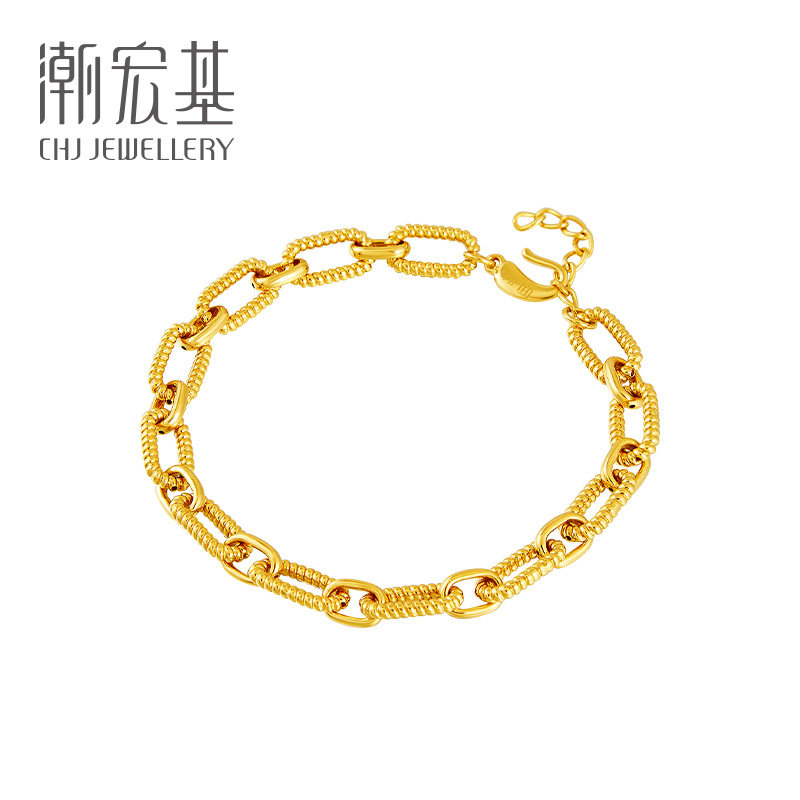 潮宏基情比金坚系列黄金手链足金手饰潮酷锁链个性定价黄金手链