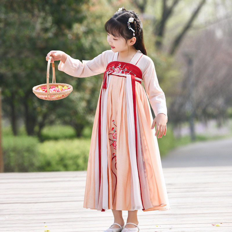 汉服女童齐胸襦裙秋装小女孩连衣裙儿童中国风纯棉高端原创唐古装