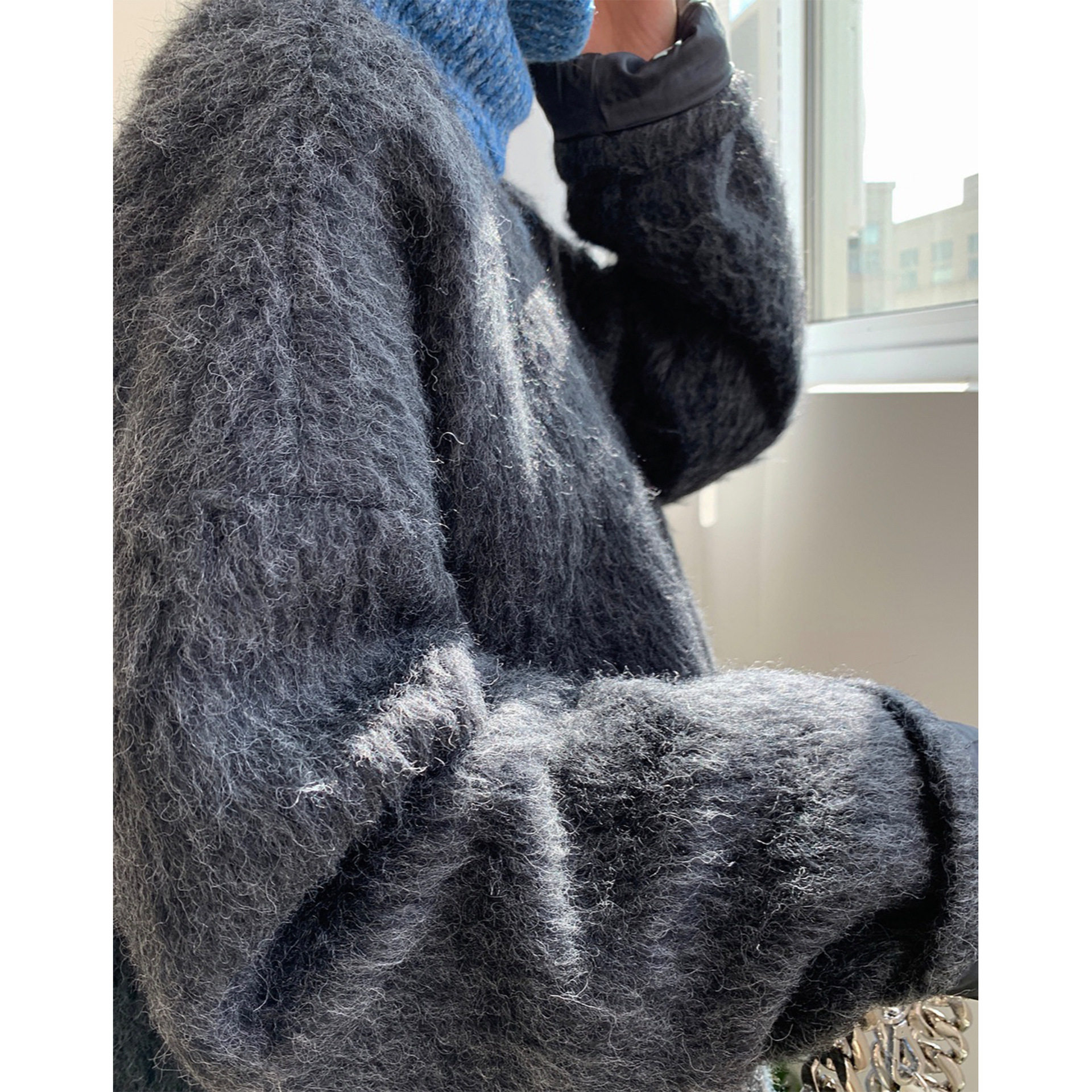 马海毛羊毛大衣冬季新款韩版时髦温暖宽松松显毛呢外套