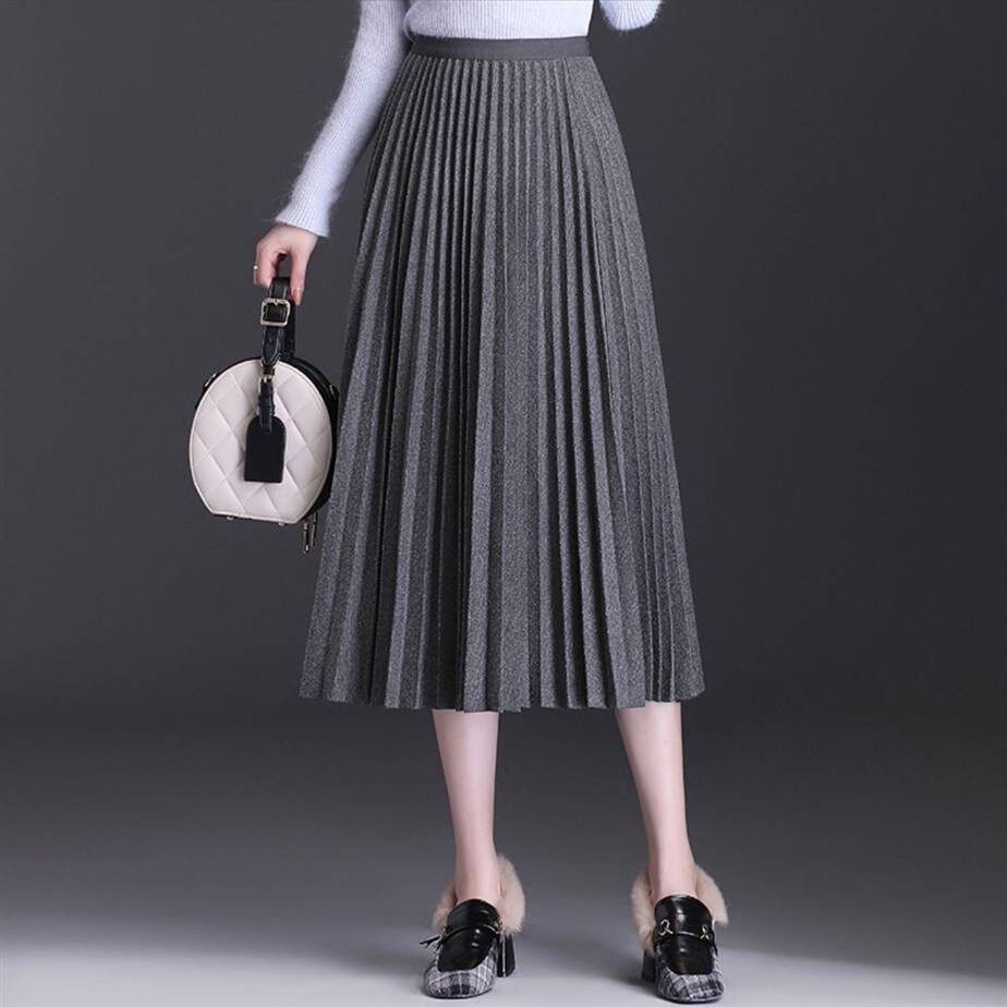 正品哥弟新款女装2022年秋冬高腰羊毛中长毛呢半身裙