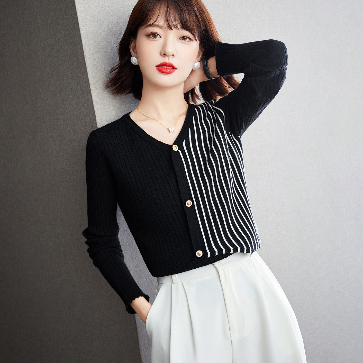 正品哥弟新款女装2021秋季时尚百搭修身网红毛针织衫