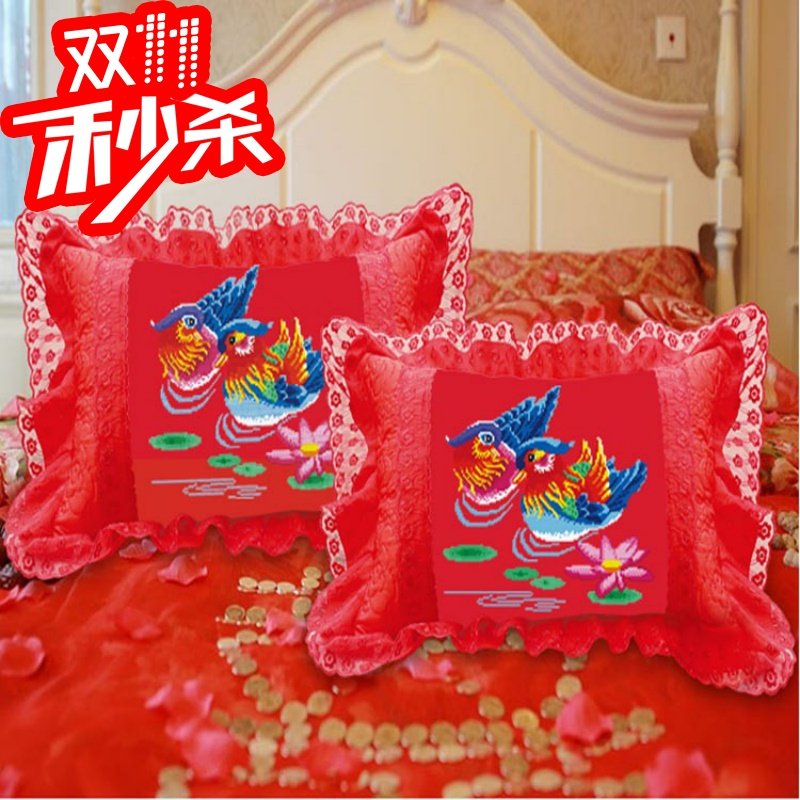十字绣抱枕枕头枕头套套件鸳鸯结婚喜庆一对单人十字绣套件