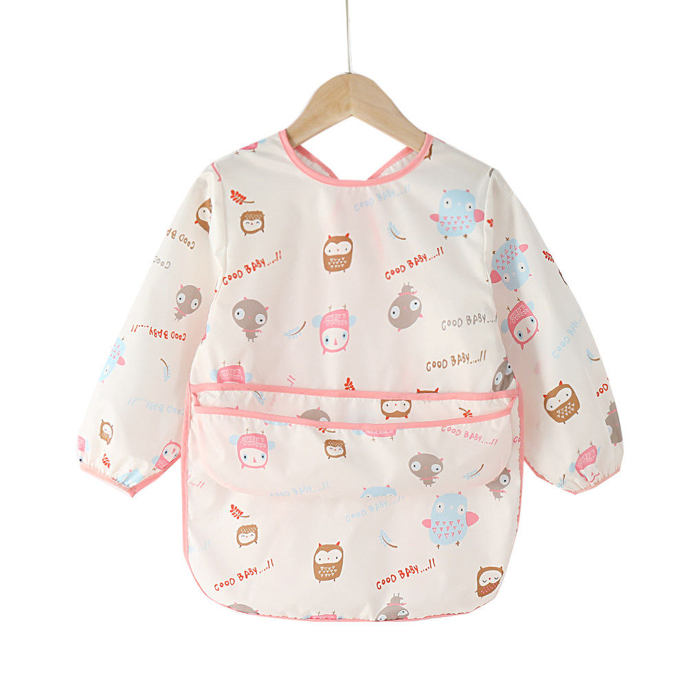新款长袖宝宝吃饭围兜穿衣防水婴儿罩衣饭兜反穿衣