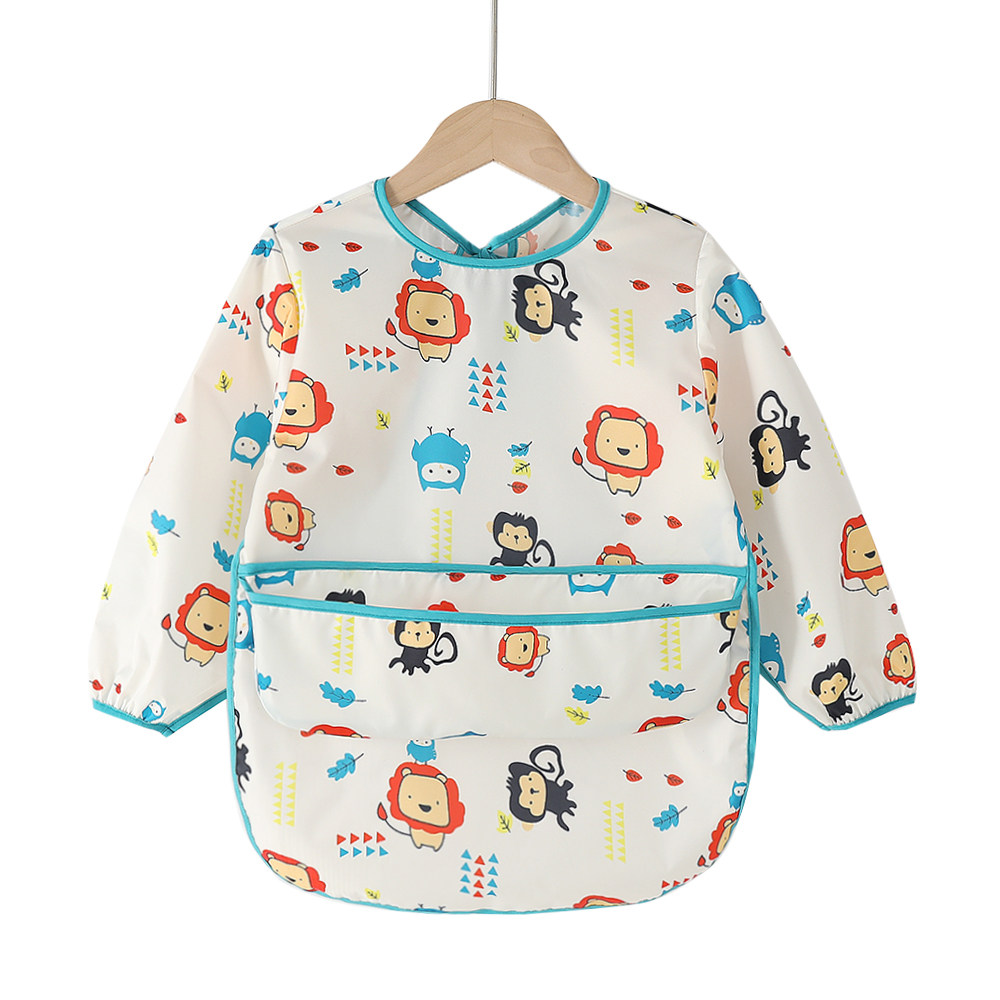 新款长袖宝宝吃饭围兜穿衣防水婴儿罩衣饭兜反穿衣
