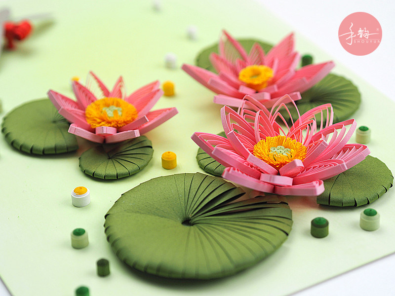 荷花手韵衍纸花之夏季材料创意diy手工折纸手工创意粘贴类