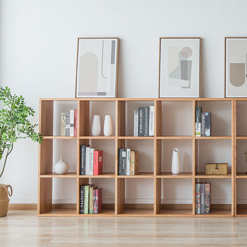 橡木现代简约书柜北欧樱桃木落地书架黑胡桃木置物架新款定制隔断