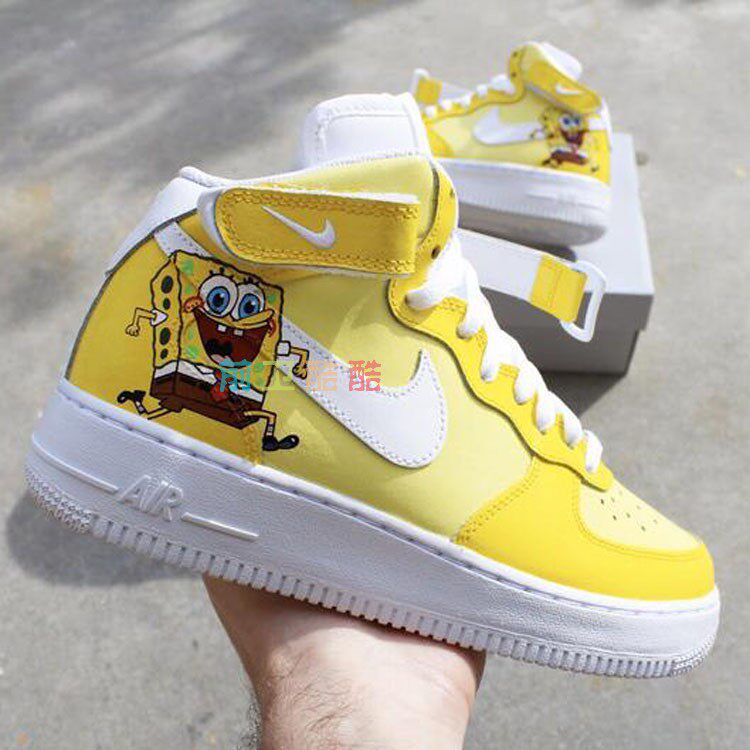 ins定制手绘篮球球鞋diy空军一号af1柠檬海绵宝宝手绘鞋