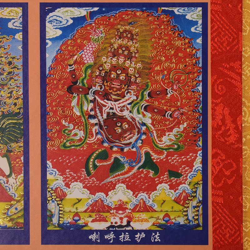 唐卡西藏镀金烫金三根根本护法藏式佛像挂画现代装饰画