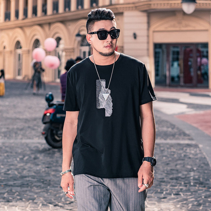 250斤男潮半截休闲夏天大号加大加肥胖子短袖t恤