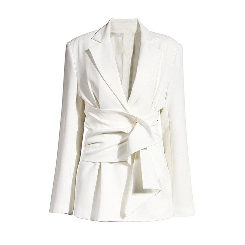 白色外套显瘦腰封不规则西装高级设计小众编辑西装