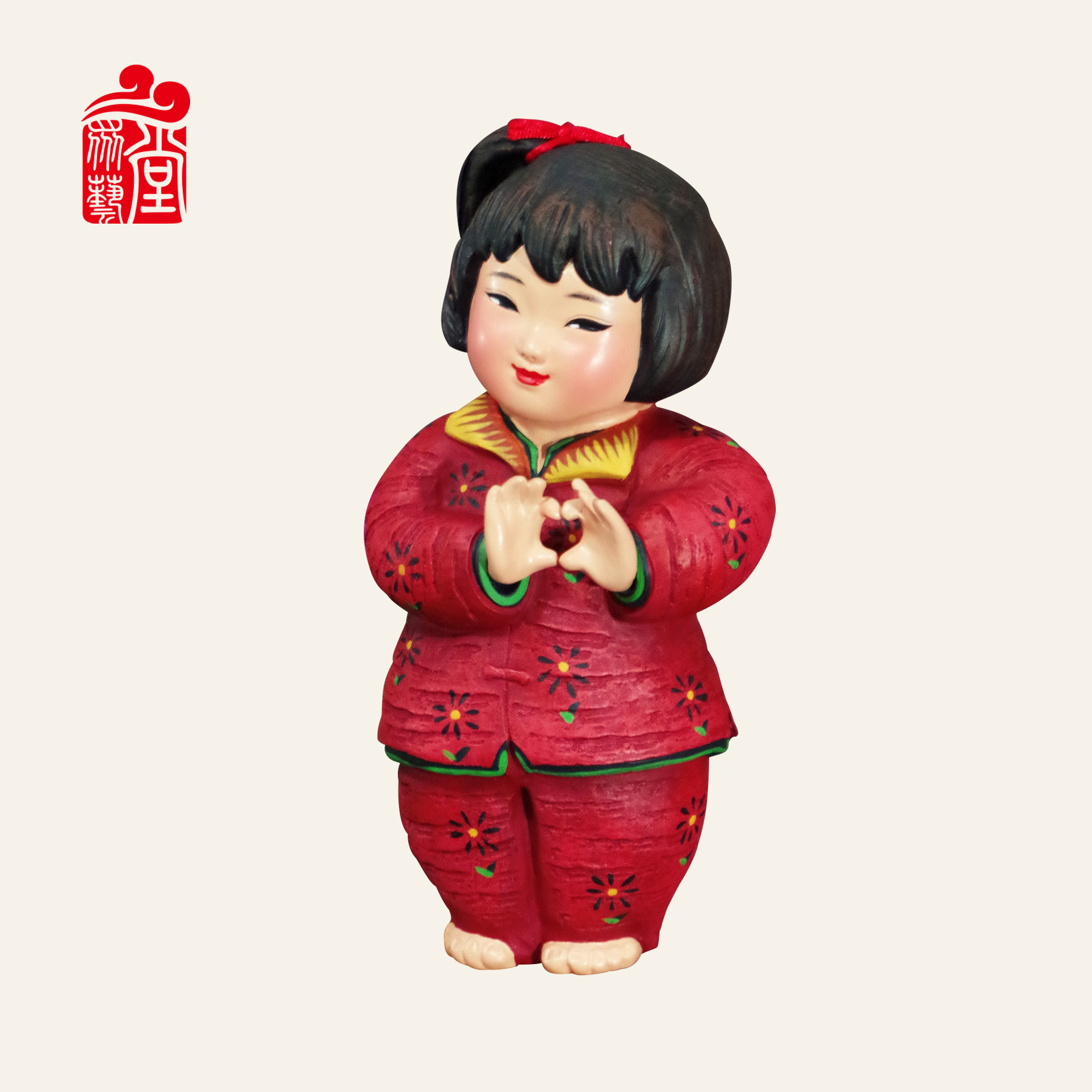 天津泥人张彩塑 中国梦娃善作魂泥塑泥人摆件节日礼品特色工艺品