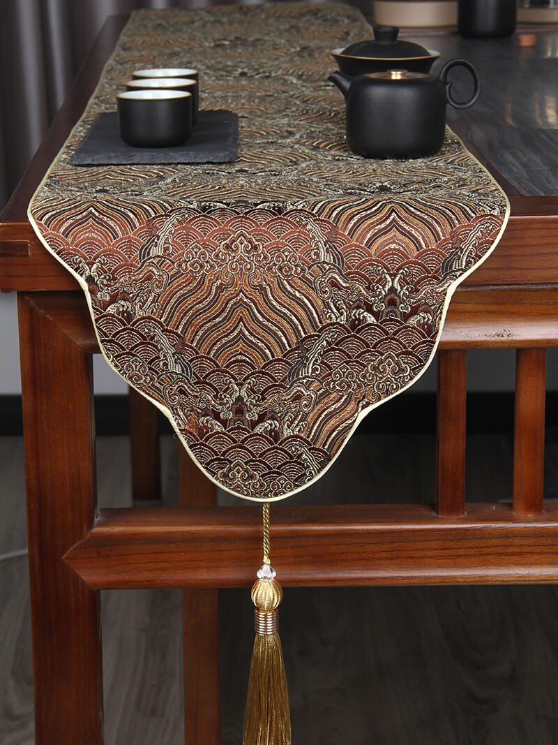 新中式禅意桌旗茶桌桌布中国国风云锦茶台茶席桌旗