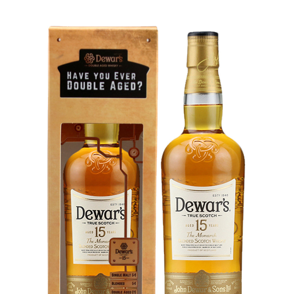 dewars帝王15年进口威士忌铁盒/礼盒装750ml 包装百加得朗姆酒