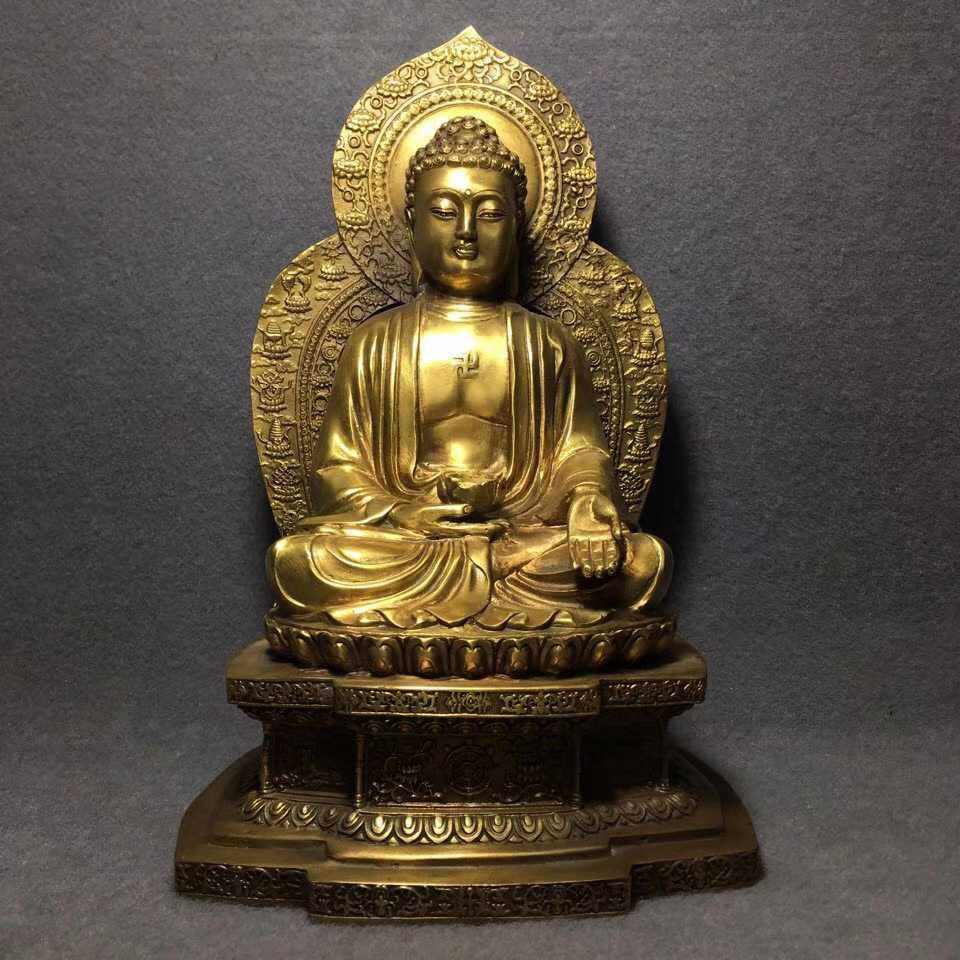 老铜老件铜雕18公分2公斤佛光普照释迦牟尼药师佛尊圣诞礼品