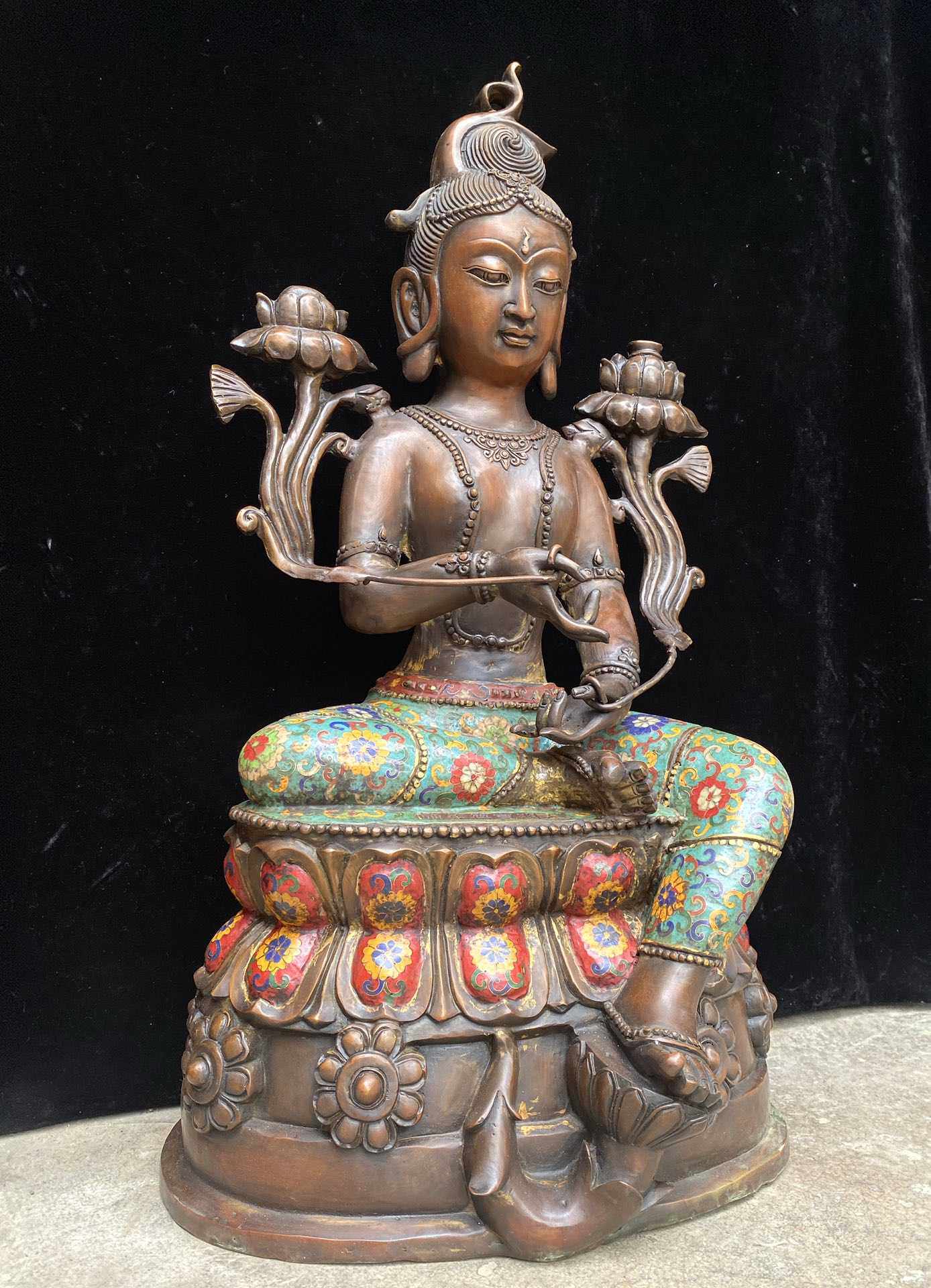 纯铜景泰蓝珐琅彩藏绿度佛像摆件圣诞礼品