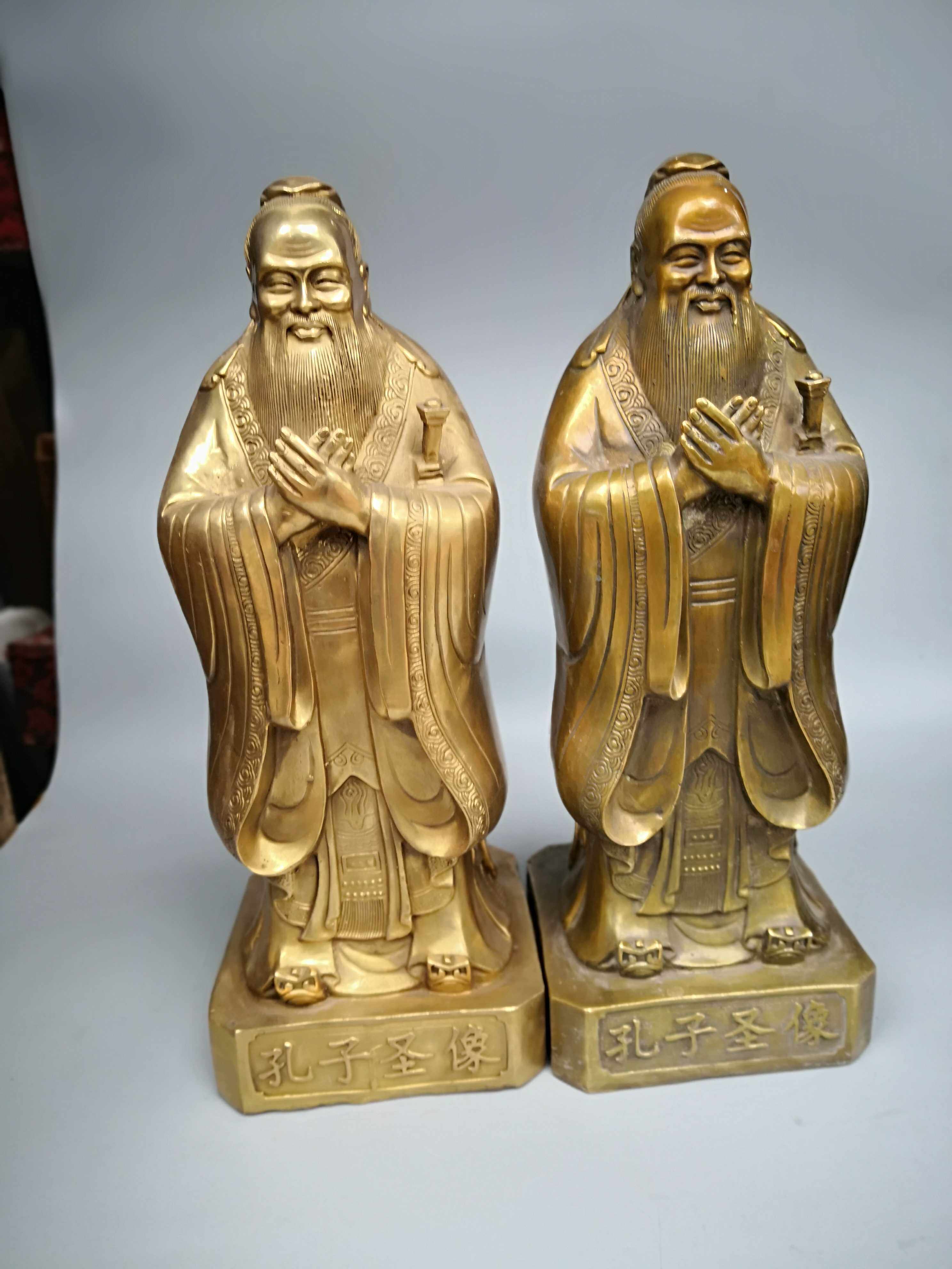 老铜老件铜雕17公分天台孔庙孔子圣像供奉摆件摆件