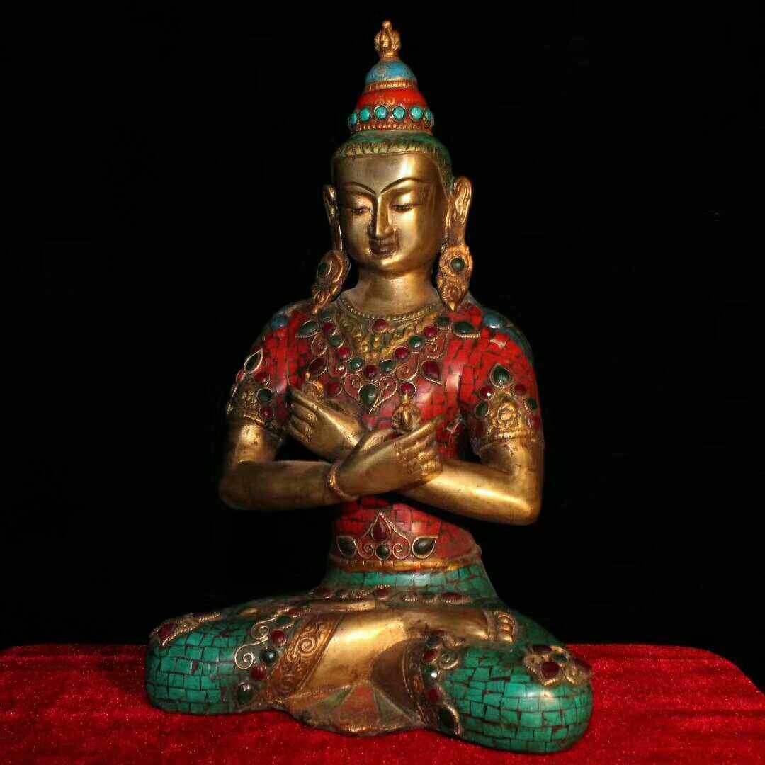 老铜19公分佛尊总舵金刚持手5公斤老件宝石八宝圣诞礼品