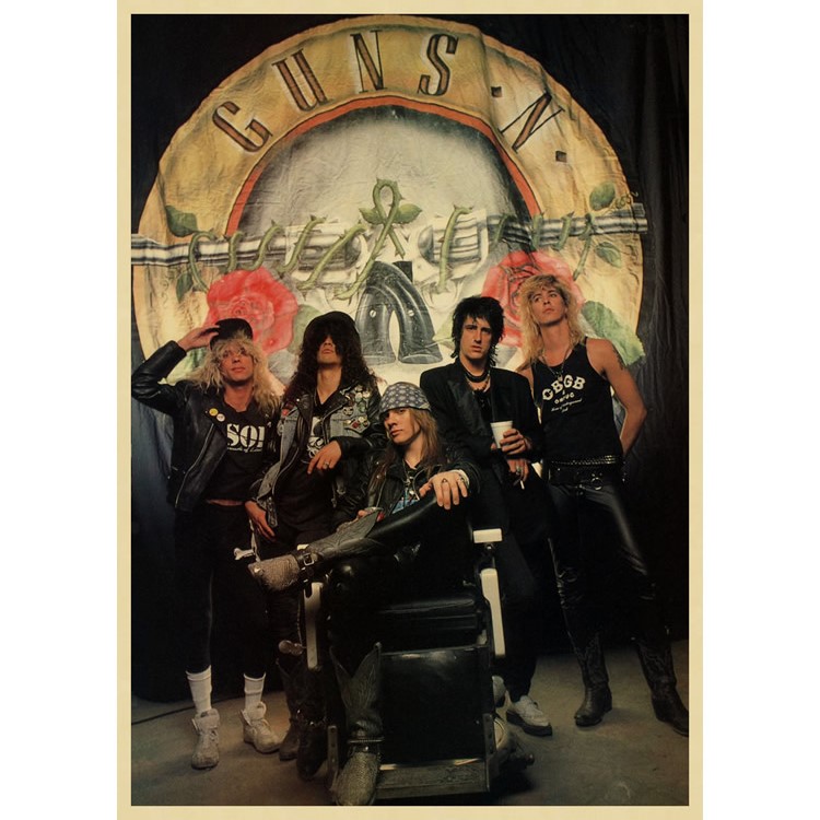 枪炮与玫瑰摇滚乐队装饰画枪花音乐海报牛皮纸复古画报无框画