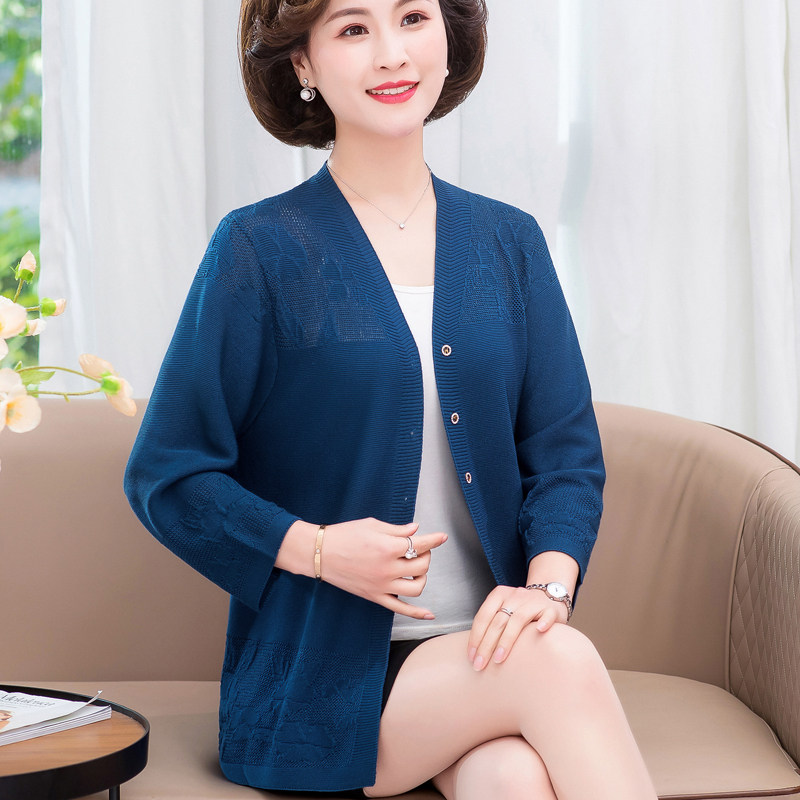 妈妈春夏季冰丝针织开衫洋气外搭披肩大码中老年中老年女装