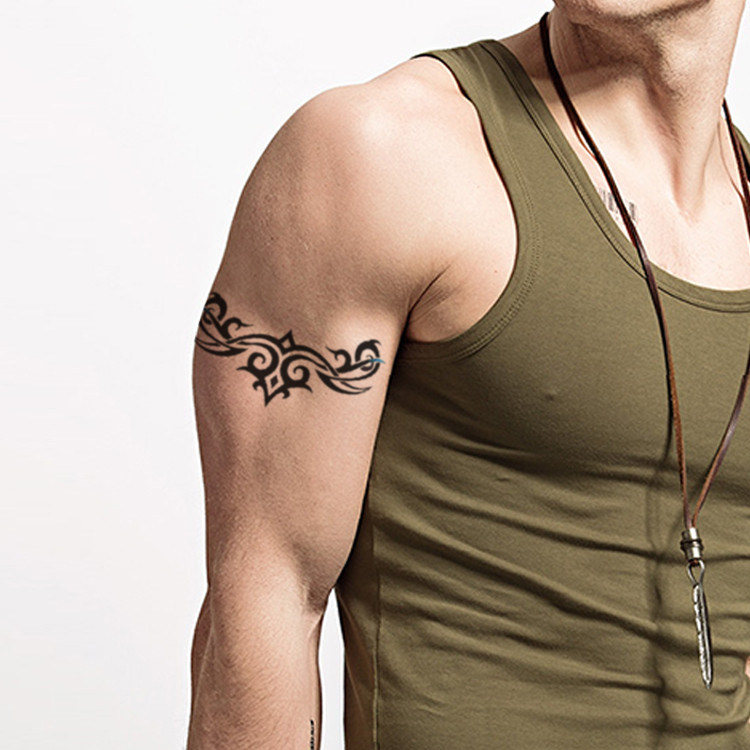 纹身贴防水男持久图腾霸气手臂ins风网红款线条暗黑手腕一圈 - 初小梦