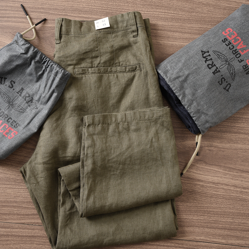 夏季亚麻透气轻薄休闲裤男直筒裤子宽松舒适全麻料清凉丝滑休闲裤
