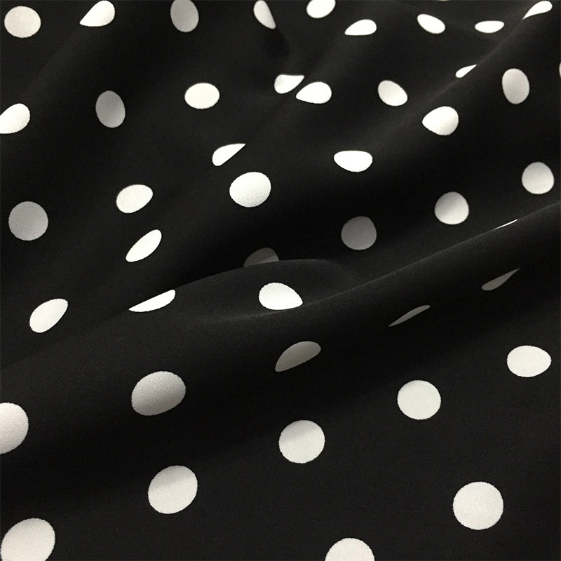 欧美植物黑白波点仿真丝花色织斜纹连衣裙服装面料海绵垫