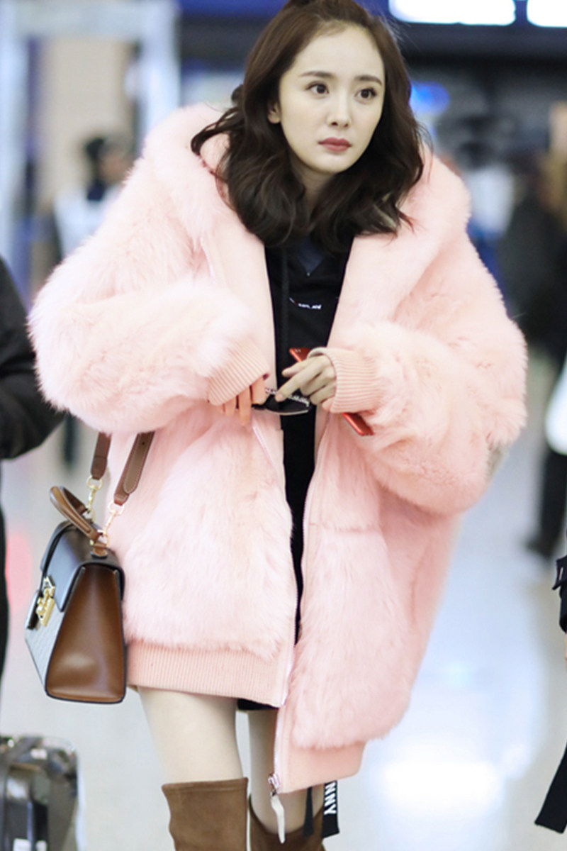 2019新款秋冬明星同款仿水貂毛皮草大衣中长款连帽毛毛外套女宽松