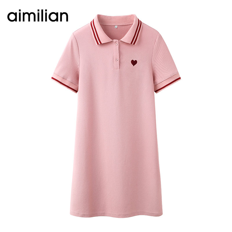 艾米恋粉色polo连衣裙女夏季新款小个子黑色运动裙子翻领t恤短裙