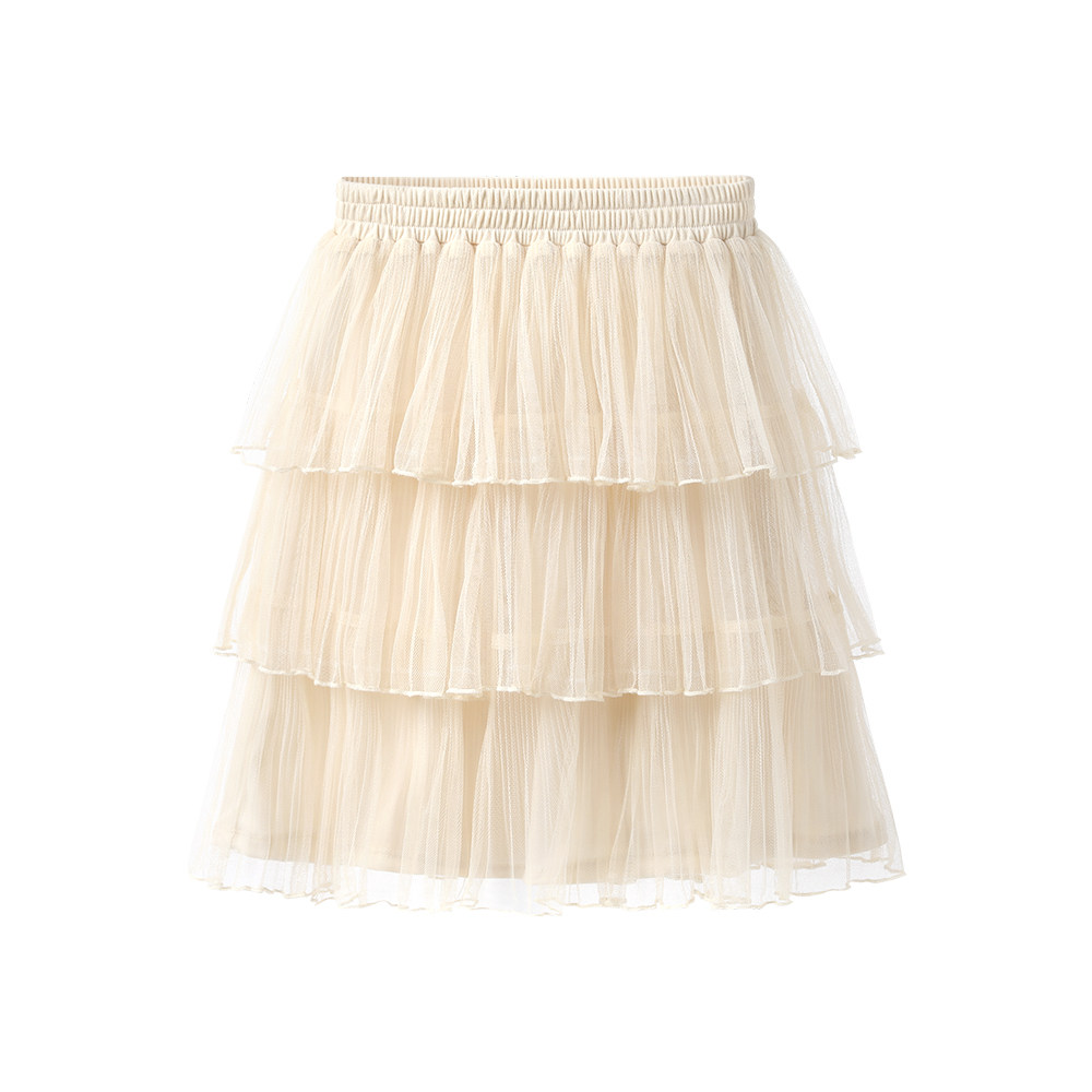 艾米恋雪纺蛋糕裙女夏纱裙半身裙a字短款百褶裙短裙蓬蓬网纱裙子