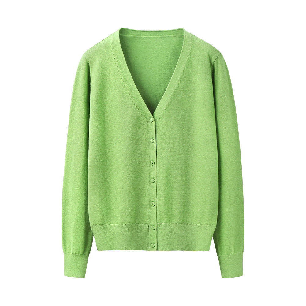 牛油果绿针织开衫女2020春秋外搭上衣新薄款修身百搭长袖毛衣外套