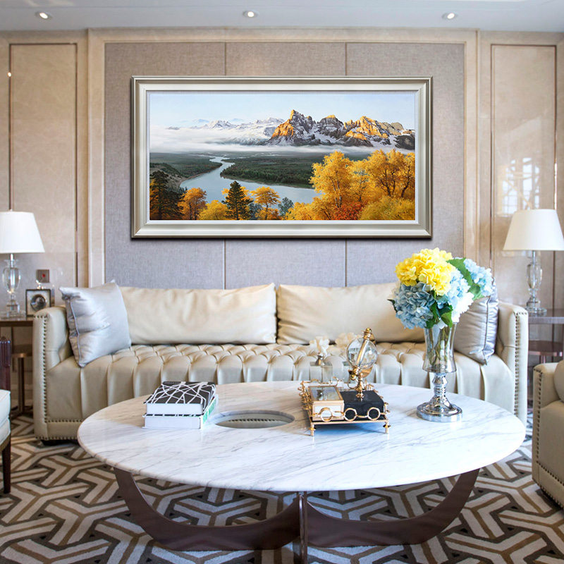 日照金山中式客厅装饰画山水风景画办公室油画美式油画