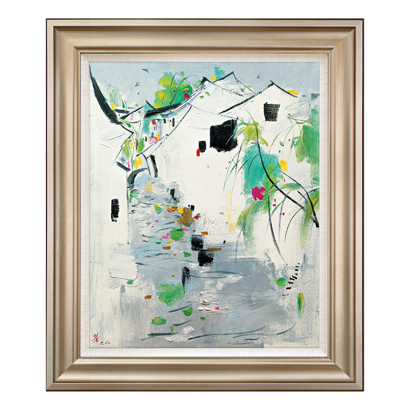 江南春吴冠中抽象现代油画新中式中式客厅玄关餐厅油画