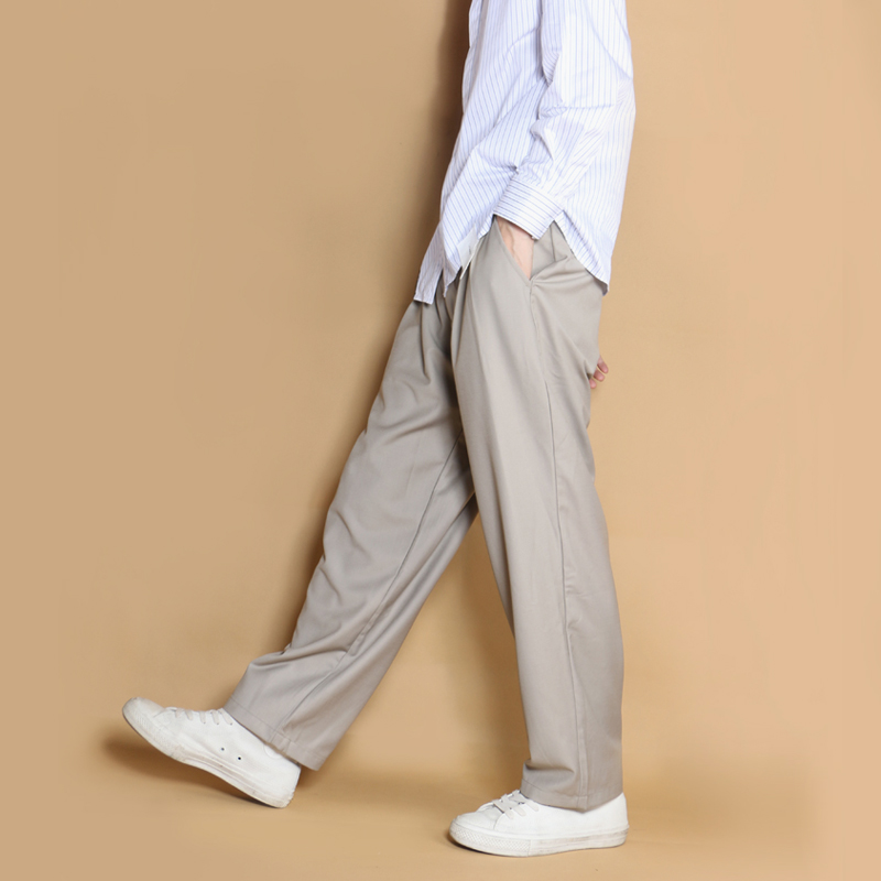 春秋季潮流垂感阔腿休闲西装裤男直筒宽松日系百搭薄款卡其色免烫