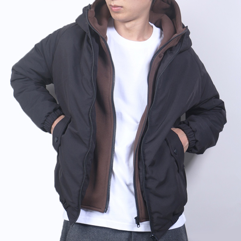 2021短款港风棉衣男冬季加厚羽绒潮牌ins连帽假两件外套日系棉服