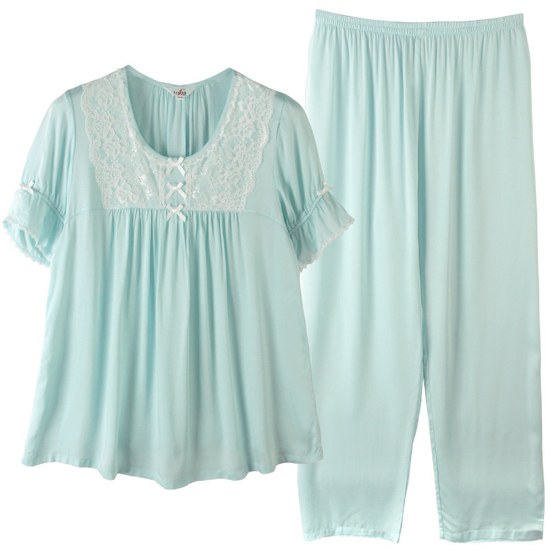 isyfen伊丝芬睡衣女粘纤纯色短袖长裤19夏天新品家居服套装39869