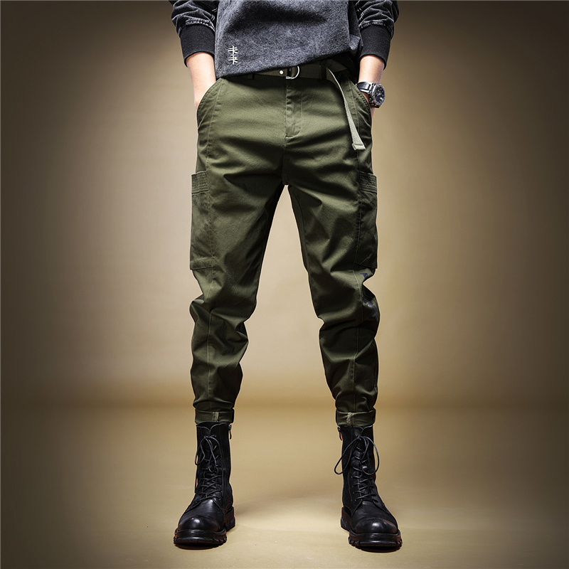 工装裤男夏季新款小脚休闲潮牌宽松军绿哈伦裤男士韩版潮流锥形裤