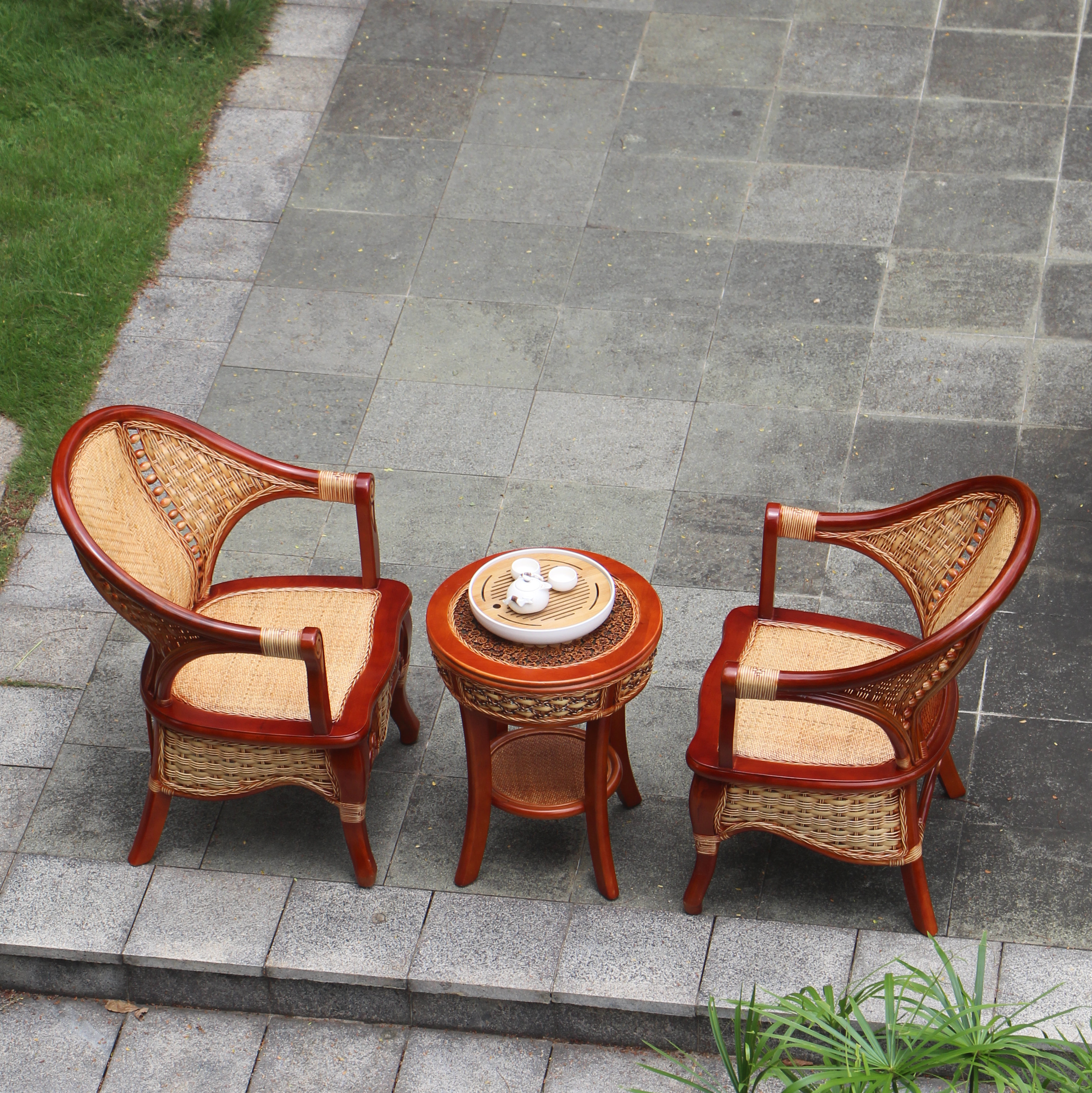 天然真藤单人阳台客厅休闲藤椅三件件套藤编桌椅套件