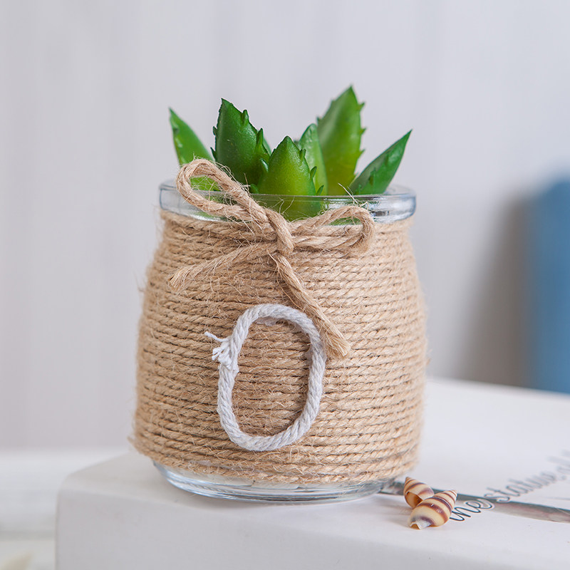 花盆ins创意麻绳玻璃仿真花多植物套装小盆花盆